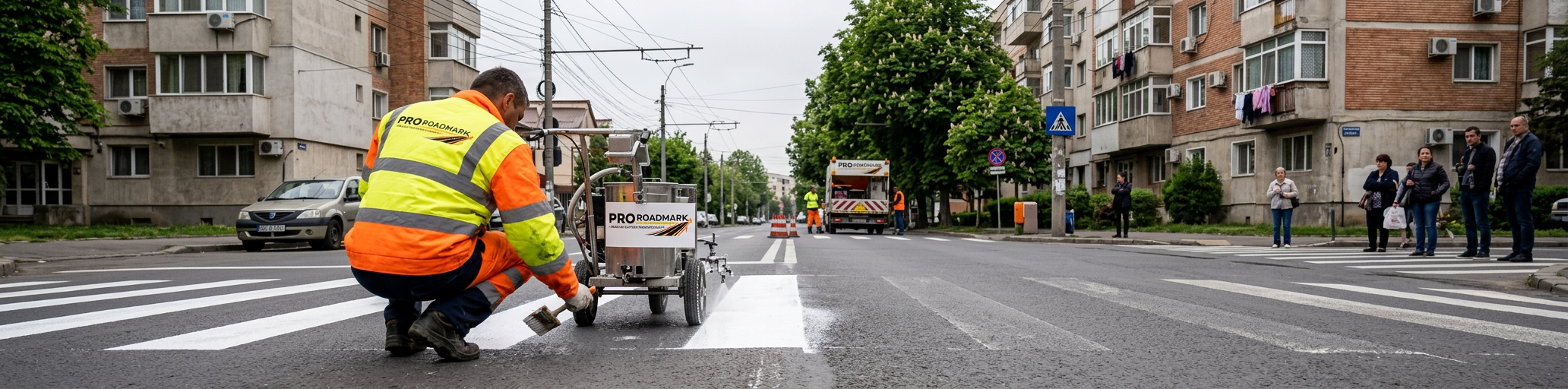 Echipa PRO ROADMARK executând marcaje rutiere